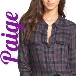 PAIGE Flannel Mya Button Up Shirt In Velvet Plum, Size Medium